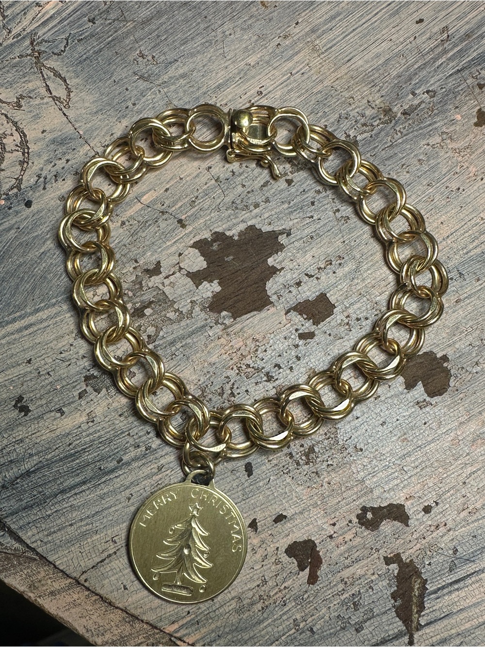 Vintage Gold Filled Double-Link Charm Bracelet with Christmas Medallion